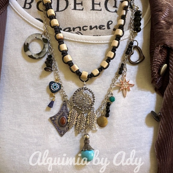 Alquimia Silver and Black Necklace with Intricate Pendants